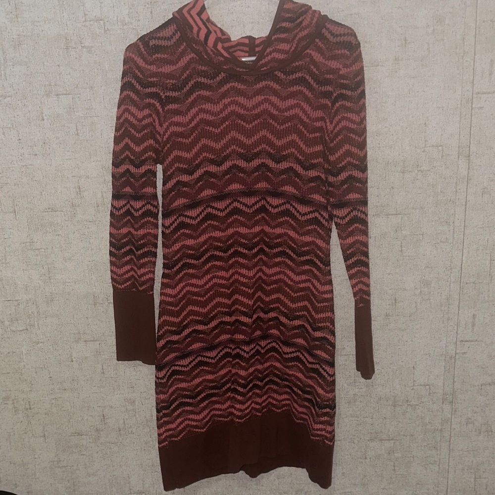 Prana Meryl Sweater hooded multi-colored zigzag (chevron) knit dress